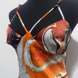 Abstract Orange and Black Dress